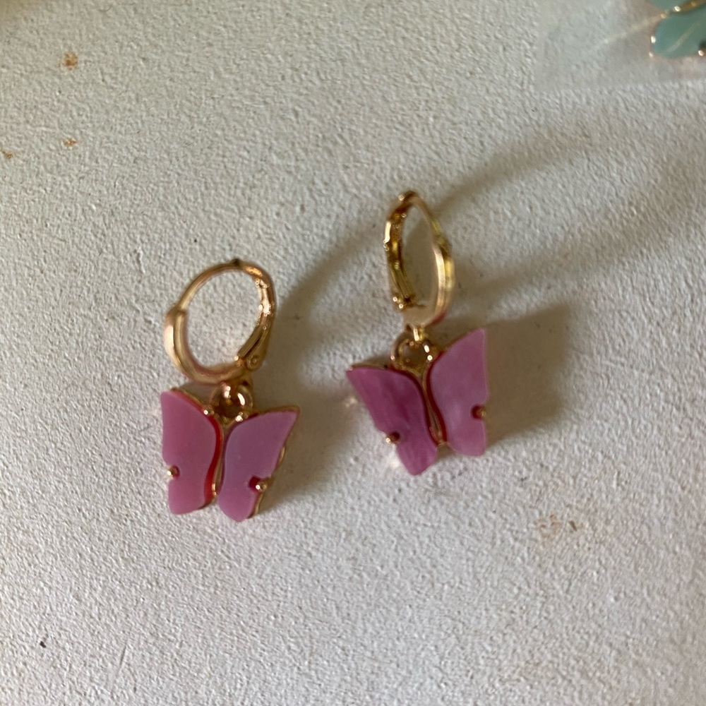 Pink butterfly earrings